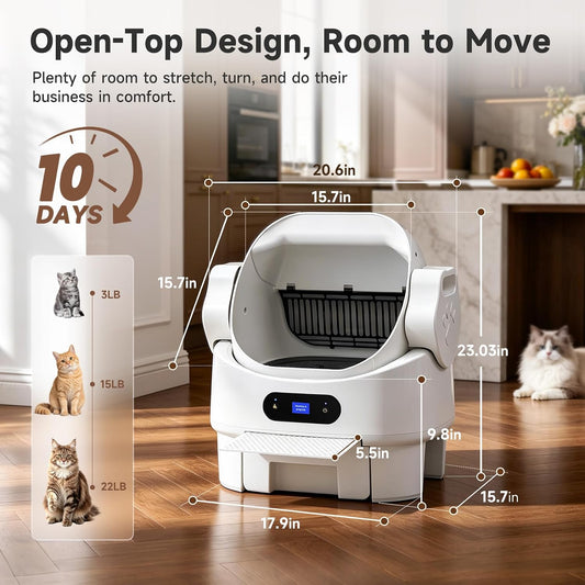 Open Top Automatic Self Cleaning Multiple Cat Litter Box, White