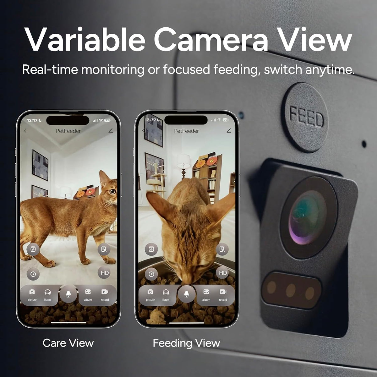 Automatic Cat Feeder with Camera: 6L Automatic Dog Feeder with 2-Way Audio Night Vision Dual Power Supply App Control 2.4G Wifi, Timed Auto Cat Food Dispenser with Stainless Steel Bowl(Black)