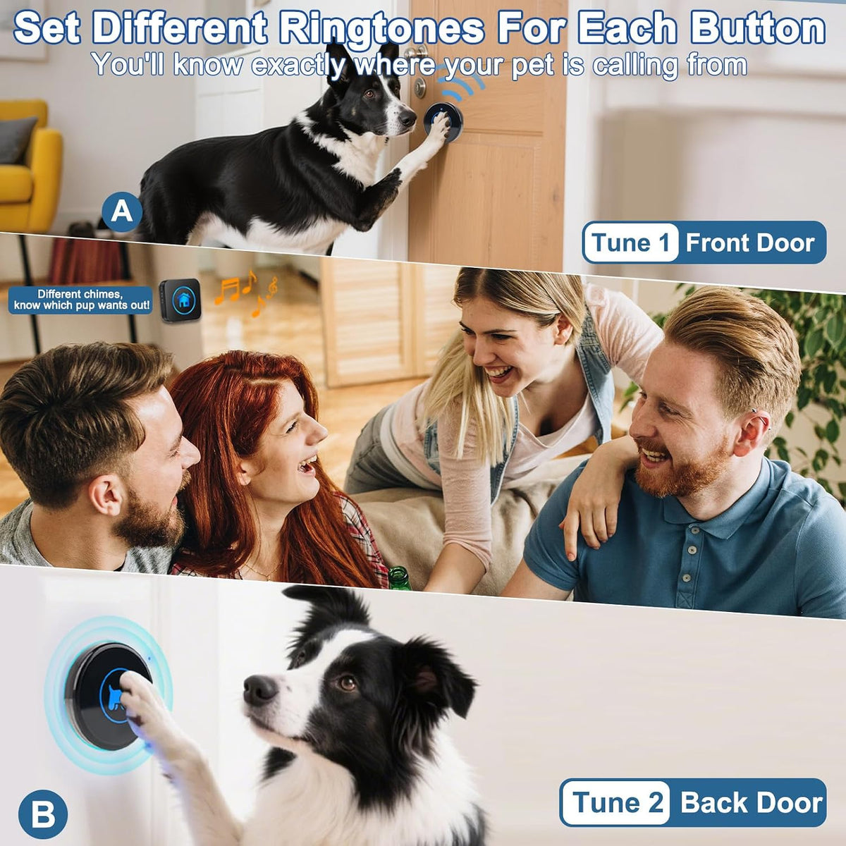 Dog Door Bell for Potty Training, Easy-Touch Wireless Dog Doorbell for Dogs to Go Outside, IP65 Waterproof, 1000Ft Range, 55 Melodies & 5 Volume Levels, 1 Buttons